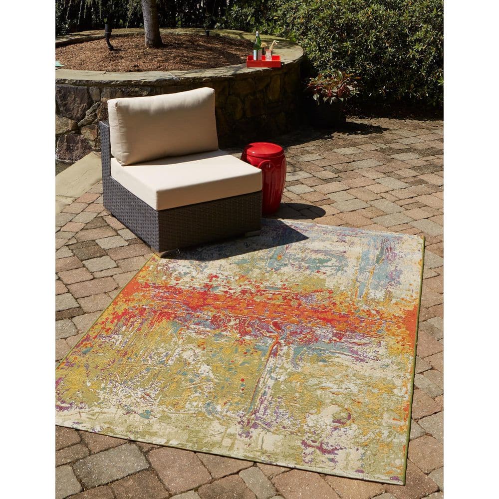 Colorful Abstract Synthetic Outdoor Rectangular Rug 8' x 11'