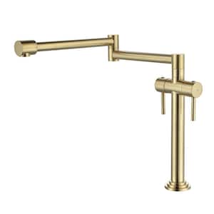 Hot and Cold Deck Mount Pot Filler Faucet with Lever Handle Brass Commercial Folding Kitchen Sink Faucet in Brushed Gold