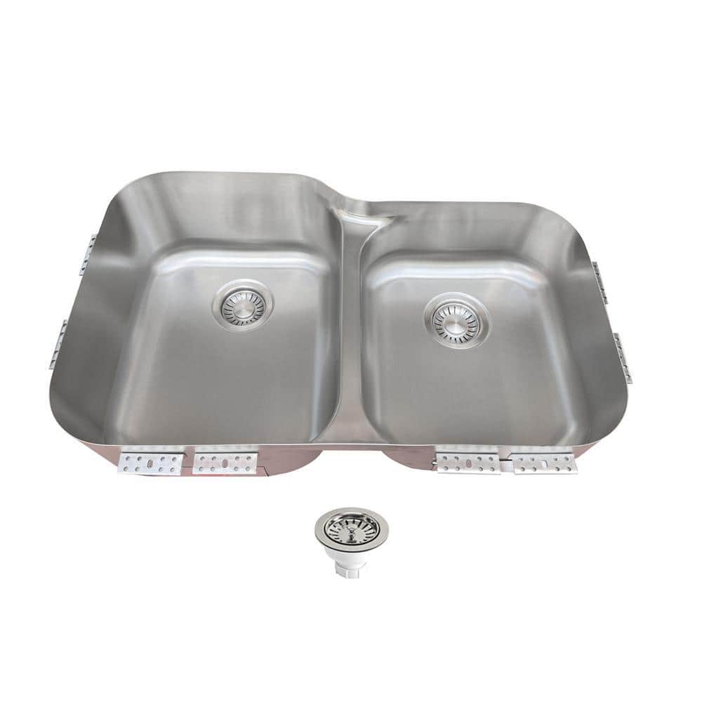 TopZero 18-Gauge Stainless Steel 32 in. Double Bowl Undermount