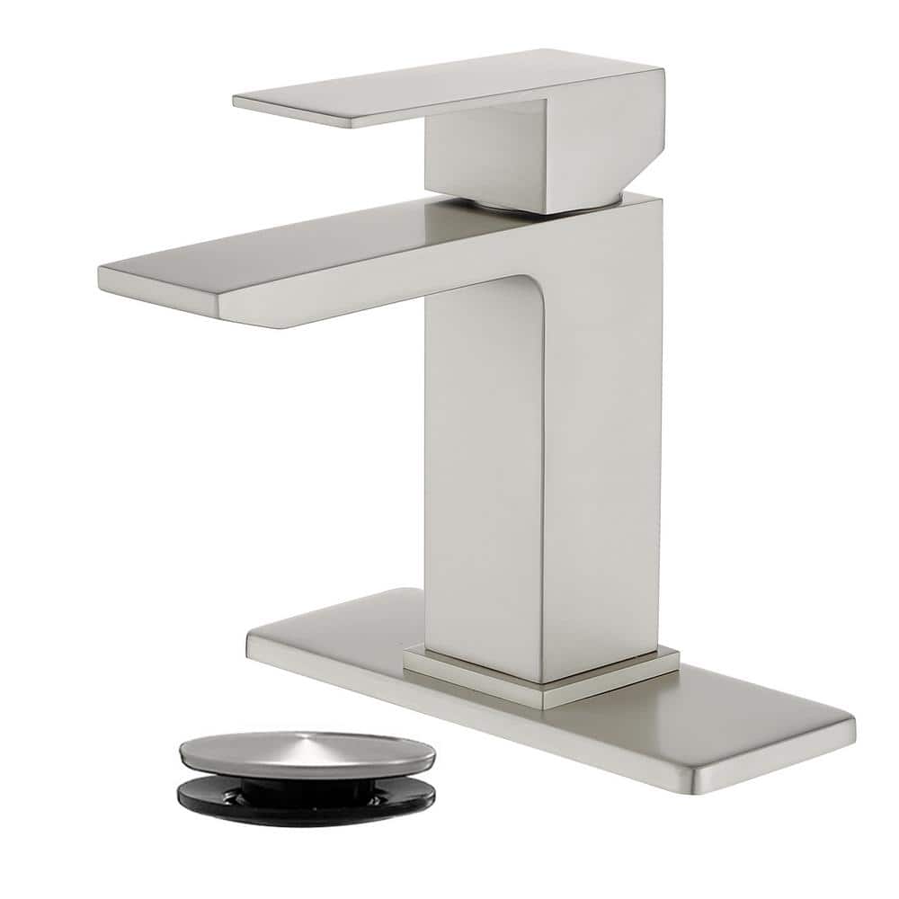 Single Handle Single-Hole Bathroom Faucet with Drain Assembly in Brushed Ni