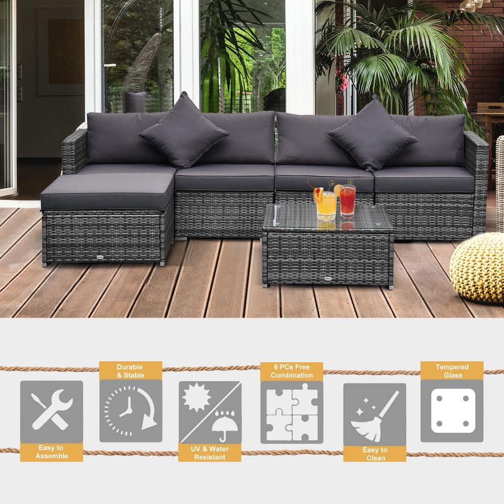 Mixed Gray All-Weather PE Rattan 6-Piece Outdoor Sofa Set