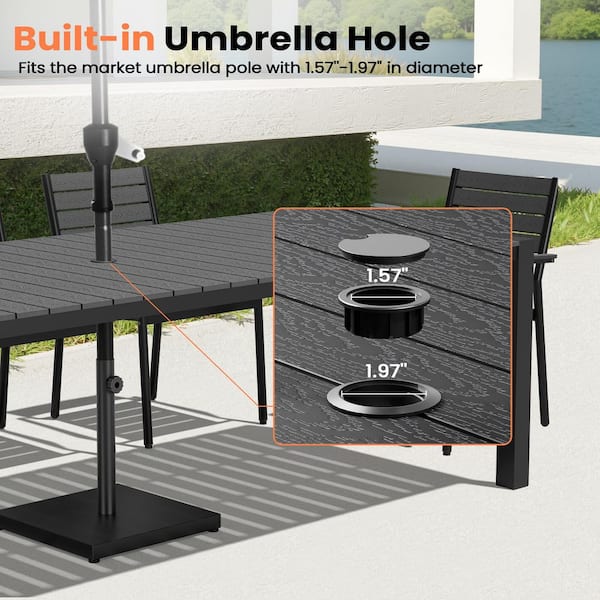 concrete patio table with umbrella hole GOLASON Outdoor Side Table, Umbrella for Porch, Modern Coffee Picnic or Poolside Table, Black : Patio, Lawn & Garden ensuring your patio centerpiece remains pristine year Umbrella Hole Concrete Top Patio