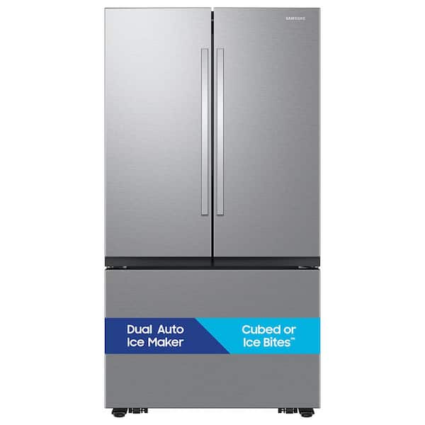 36 in. 32 cu ft Mega Capacity Standard Depth 3-Door French Door Refrigerator in Stainless Steel with Dual Auto Ice Maker