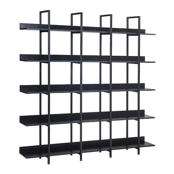 79 in. Black Engineered Wood 6-Open-Shelf Bookcase with Sturdy Metal F