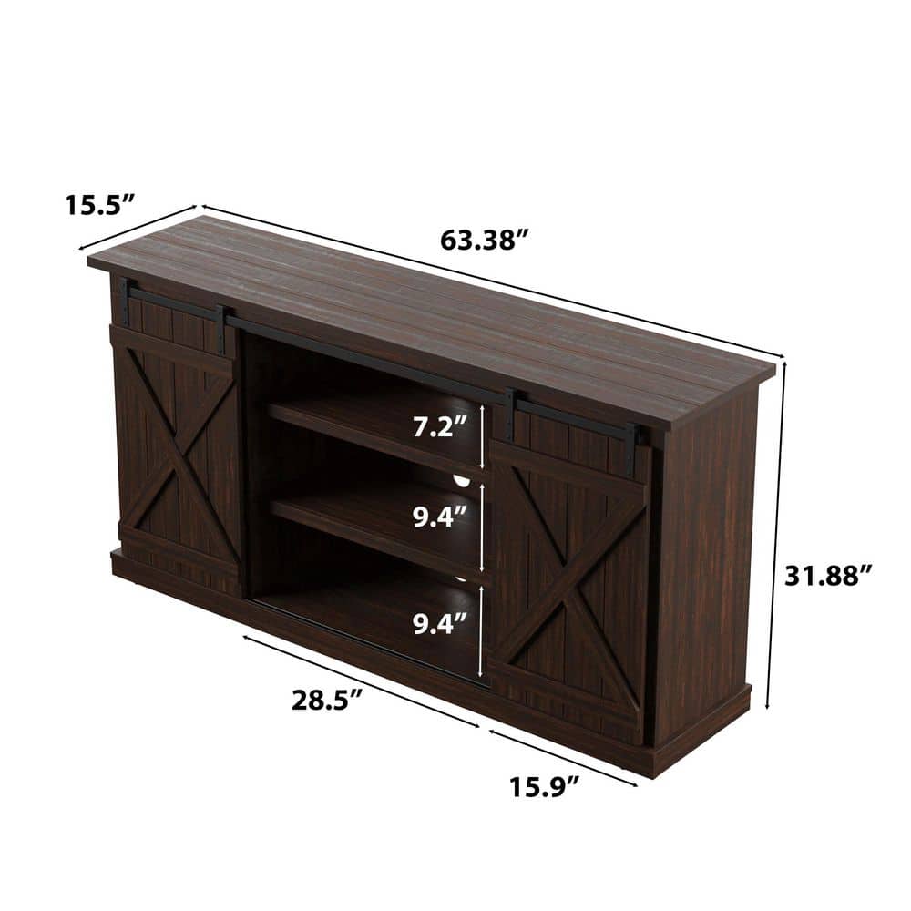 Sawcut Espresso 63" Brown Wood TV Stand with Sliding Barn Doors