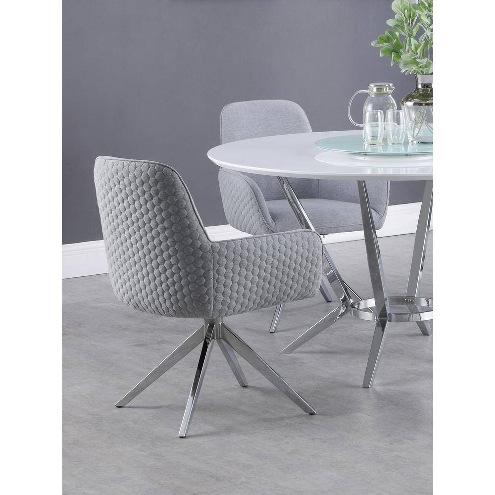 Gray Upholstered Swivel Side Chair with Chrome Legs