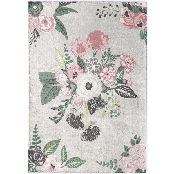 Rugs America Valentina Hanna Beige 5 ft. x 7 ft. Rose Garden Beige Floral Transitional Area Rug