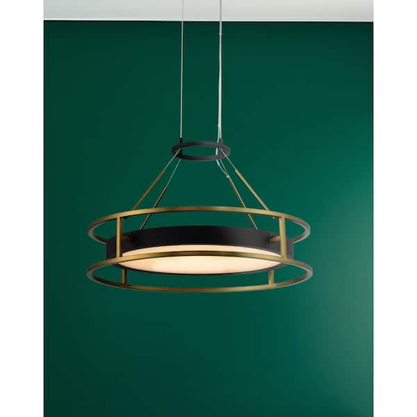 Levitation 40-Watt 1-Light Sand Black and Soft Brass Modern Integrated LED Pendant Light with Faux Alabaster Shade