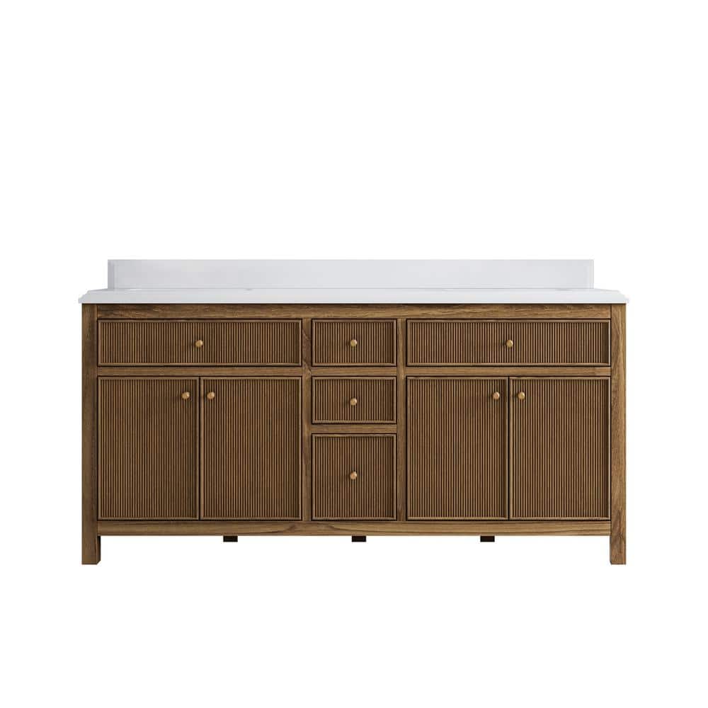"Sonoma Teak 72 in. W x 22 in. D x 36 in. H Double Sink Bath Vanity in Dark Teak with 1.5"" White Quartz Top" price history on PriceWatchPro