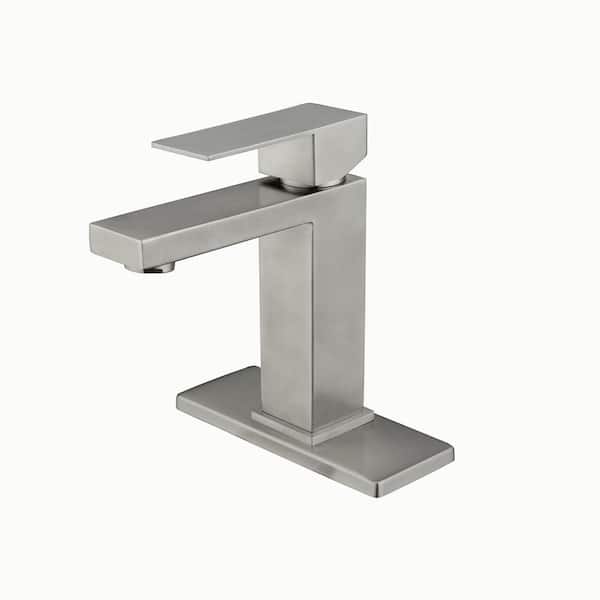 FLG Single Handle Single Hole Bathroom Faucet with Deckplate Included Modern Stainless Steel Sink Taps in Brushed Nickel