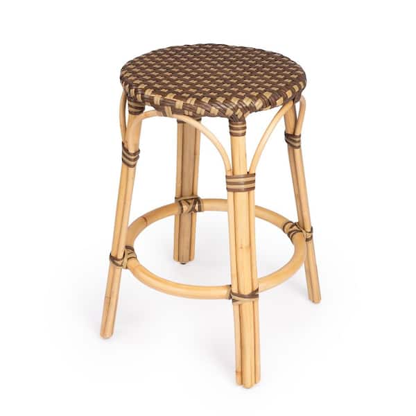 Butler Specialty Company Tobias 24 in. Brown and Tan Dot Backless Round Rattan Counter Stool (Qty 1)