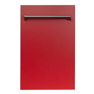 18 in. Top Control 6-Cycle Compact Dishwasher with 2 Racks in Red Matte and Traditional Handle