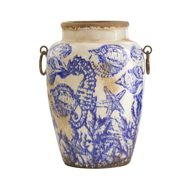 Nearly Natural 10.5 in. Nautical Ceramic Urn Vase