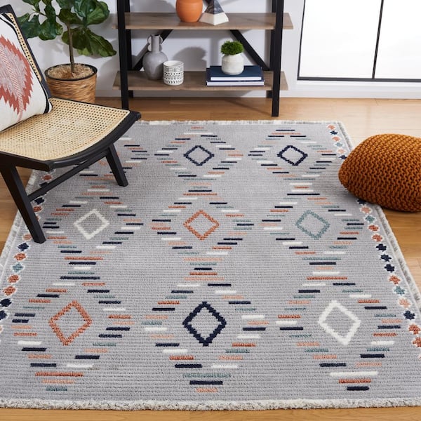 Marrakesh Gray/Blue Rust 5 ft. x 8 ft. Geometric Striped Area Rug