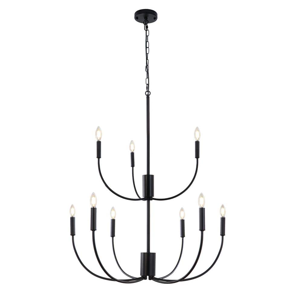 9-Light Black Dimmable Simple Modern Large Candle Style Chandelier for Livi
