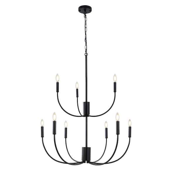 Unbranded 9-Light Black Dimmable Simple Modern Large Candle Style Chandelier for Living Room Foyer Dining Room Hallway
