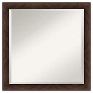 Warm Walnut Narrow 23 in. x 23 in. Beveled Casual Square Wood Framed Wall Mirror in Brown