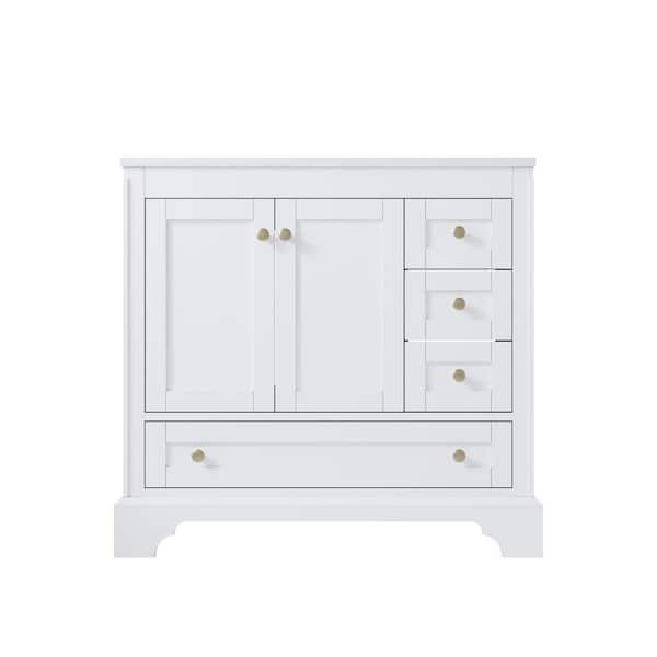 Modern 36 in. Solid Wood Single Sink Freestanding White Bath Vanity with White Ceramic Top