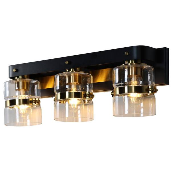 Logmey 23 in. 3 Light Matte Black Bathroom Vanity Light with Clear Glass Shade