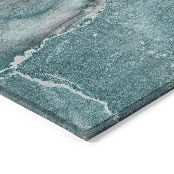 Teal 8 ft. Round Woven Abstract Polyester Round Indoor/Outdoor Area Rug