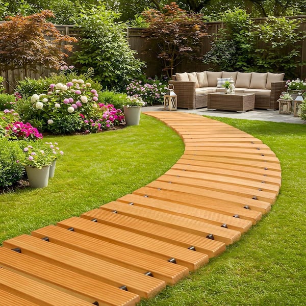 Oyezvary 11.5 ft. Natural Sycamore Wooden Garden Pathway Roll-Out