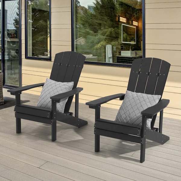 Black Recyled Plastic Weather Resistant Outdoor Patio Adirondack Chair (Set  of 2)