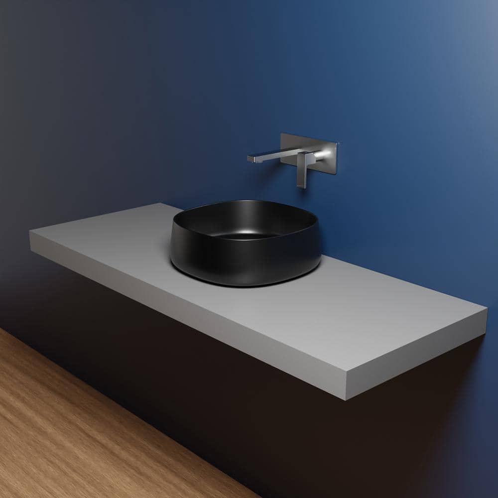 Matte Black Ceramic Square Wall-Mount Bathroom Sink