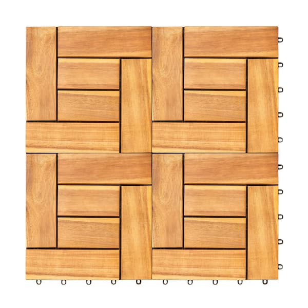 cadeninc 12 in. x 12 in. Yellowish Brown Acacia Wood Interlocking Flooring Deck Tile (Set of 10 Tiles)
