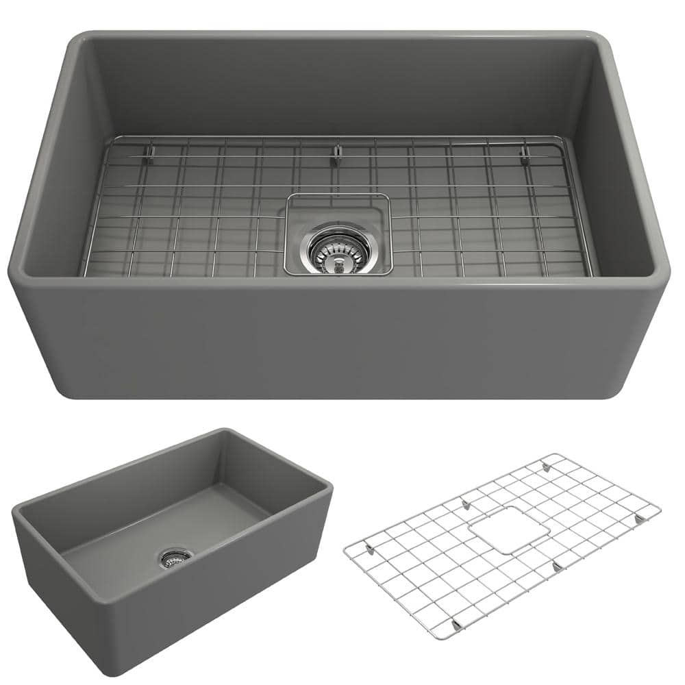 Matte Gray Fireclay Single Bowl Farmhouse Kitchen Sink
