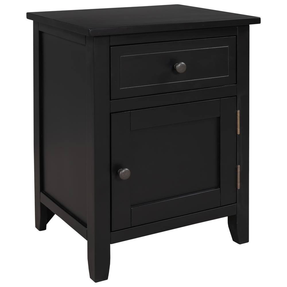 Simple Style 19 in. W Black Rectangle Wood End Table with 1-Cabinet and ...