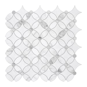 Coin Waterjet 11.2 in. x 11.2 in. White Peel and Stick Backsplash Stone Composite Wall Tile (10 Tiles, 8.84 sq. ft.)