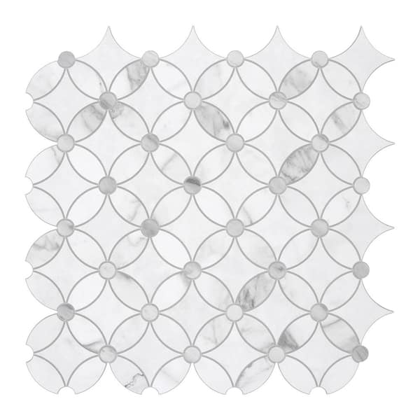 sunwings Coin Waterjet 11.2 in. x 11.2 in. White Peel and Stick Backsplash Stone Composite Wall Tile (10 Tiles, 8.84 sq. ft.)