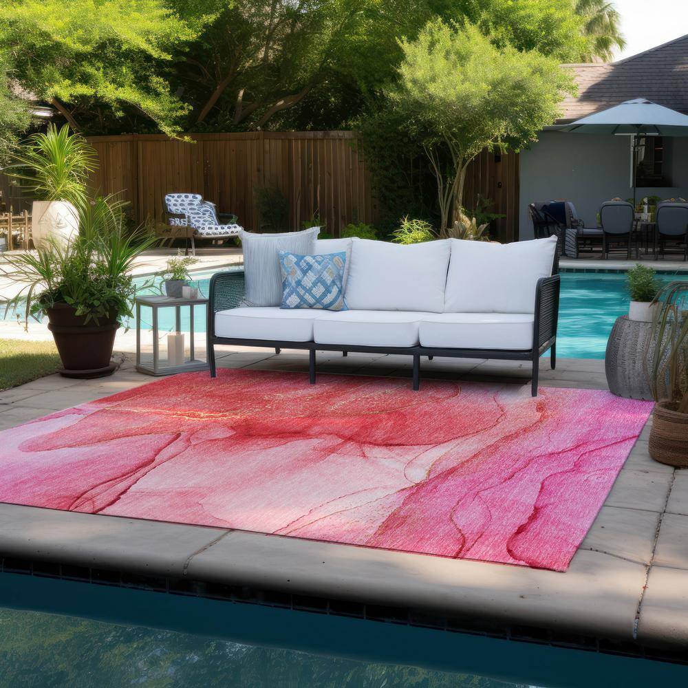 Pink Watercolor Pattern Synthetic Washable 3' x 5' Rug