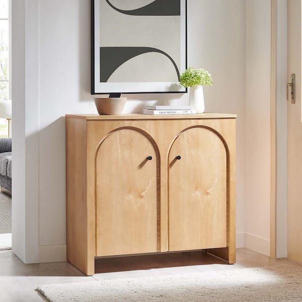 MODWAY Appia Oak Wood 36.2 in. Sideboard Storage Cabinet with 2-Door Arched Door