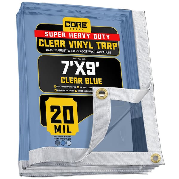 CORE TARPS 7 ft. x 9 ft. Clear Blue Extreme Heavy Duty 20 mil Vinyl Plastic Tarp, Waterproof, UV Protection, With Metal Grommets