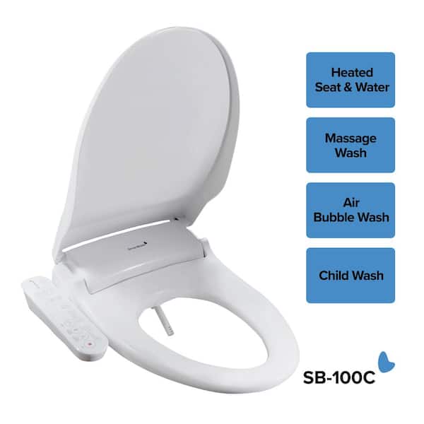 SmartBidet Electric Bidet Seat for Elongated Toilets with Control Panel, Massage Wash, Child Wash, Heated Water and Seat in White