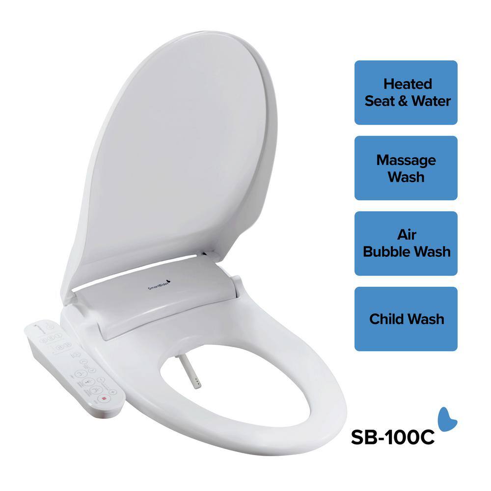 White Electric Bidet Seat with Control Panel and Heated Water