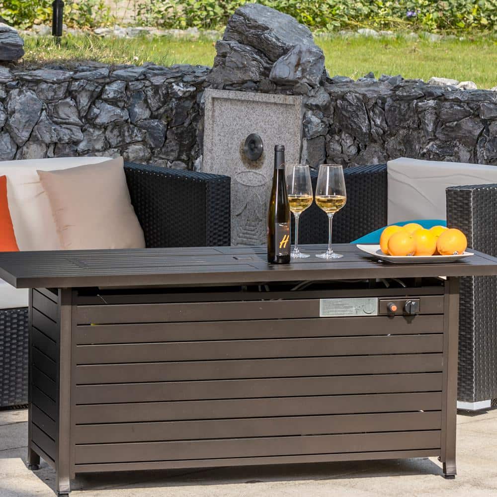 Mocha 57'' Rectangular Gas Fire Pit Table with Lid