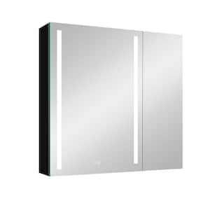 30 in. W x 30 in. H Rectangular Black LED Anti-Fog Aluminum Surface Mount Medicine Cabinet with Mirror
