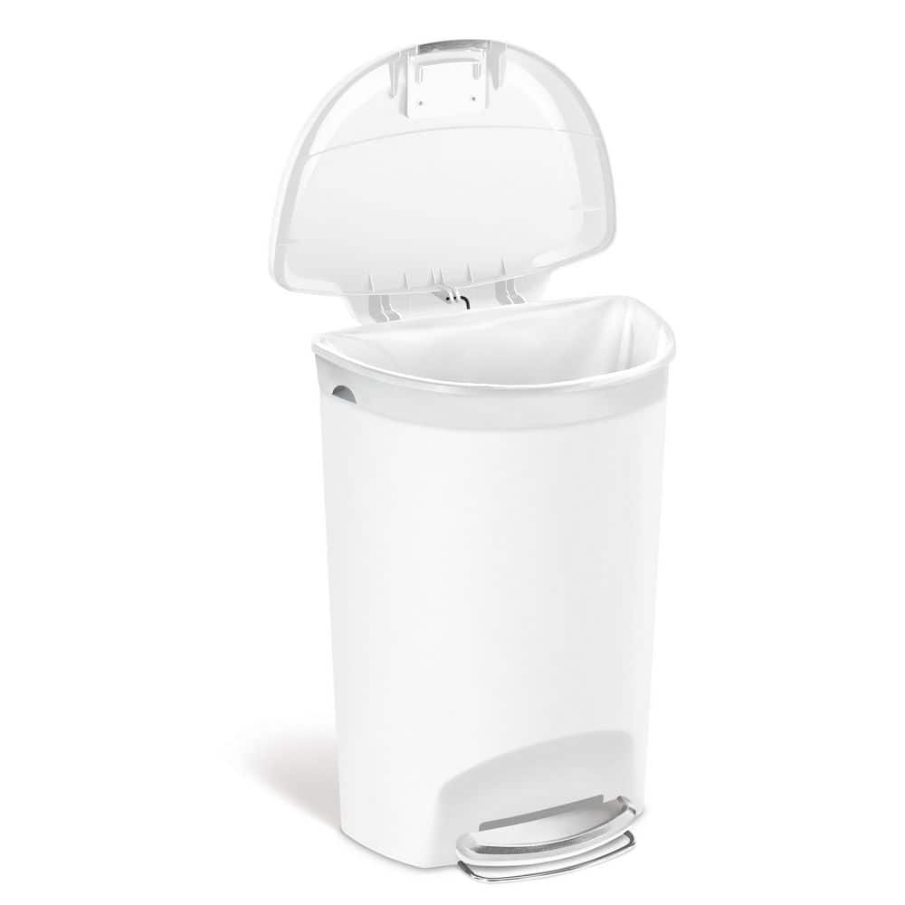 White Plastic Semi-Round Step Trash Can with Steel Pedal