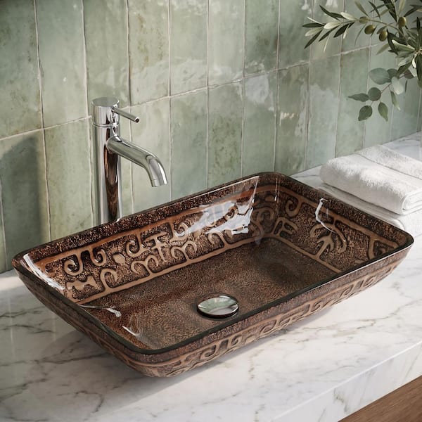 VIGO Donatello Golden Greek Glass 23 in. L x 15 in. W x 5 in. H