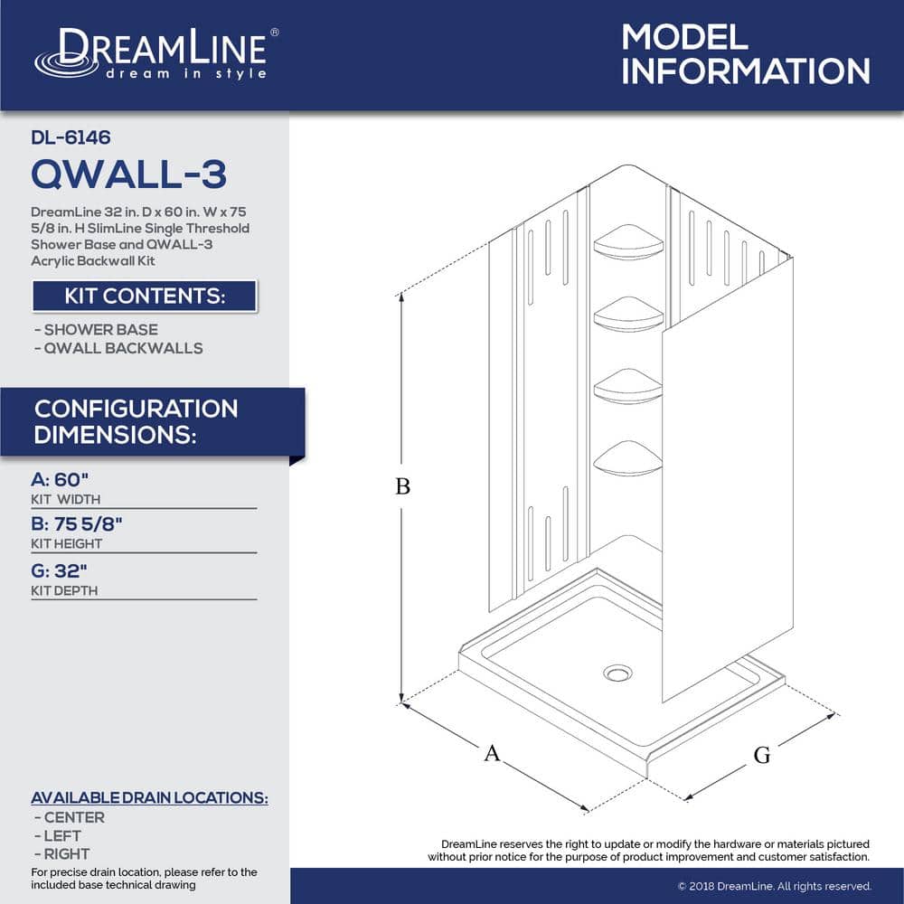 White Acrylic Square Alcove Shower Kit with Shelves