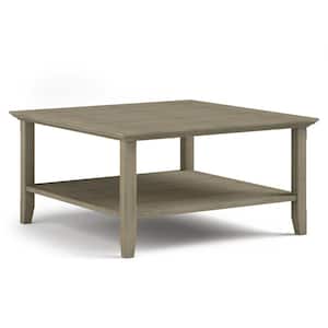 Acadian 36 in. W x 18.5 in. H Square Transitional Solid Wood Coffee Table in Distressed Grey with Storage