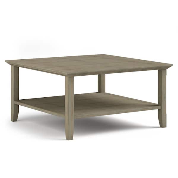 Simpli Home Acadian 36 in. W x 18.5 in. H Square Transitional Solid Wood Coffee Table in Distressed Grey with Storage