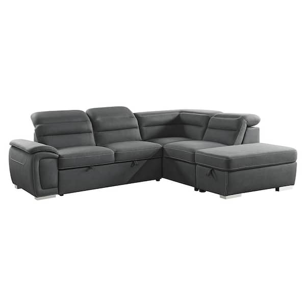 Lazzara Bowling 103 in. Straight Arm 3-piece Microfiber Sectional Sofa in Gray with Right Chaise and Storage Ottoman
