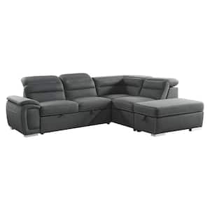 Bowling 103 in. Straight Arm 3-piece Microfiber Sectional Sofa in Gray with Right Chaise and Storage Ottoman