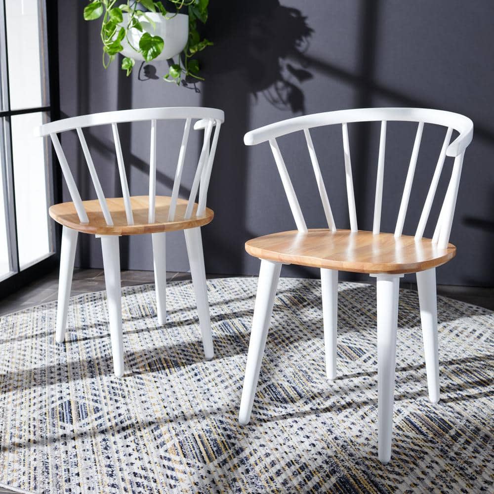Natural and White Wood Spindle Dining Chair Set