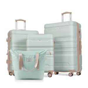 4-Piece Grey Green and Golden Expandable ABS Hardshell Spinner Luggage Set with Travel Bag, TSA Lock