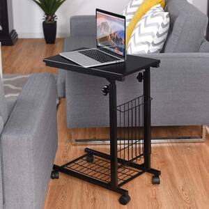19.7 in. Black Adjustable Side End Table with Lockable Caster and Steel Mesh