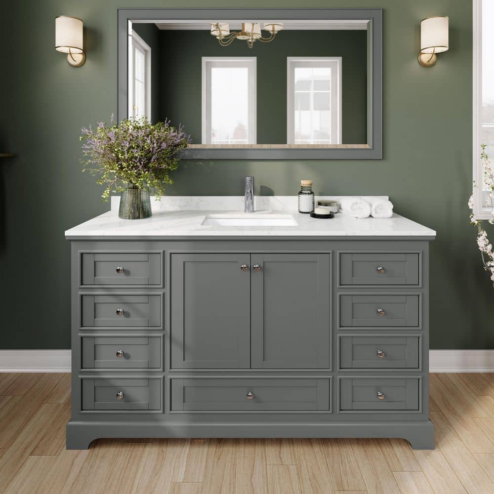 Deborah 60 in.W x 22 in.D Single Vanity in Dark Gray w/Cultured Marble Vanity Top in Light-Vein Carrara w/Basin &Med Cab price history on PriceWatchPro